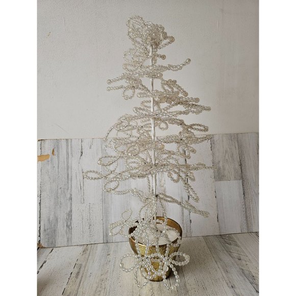Vintage beaded mini tree unique Xmas tabletop potted iridescent decor large - Picture 1 of 7